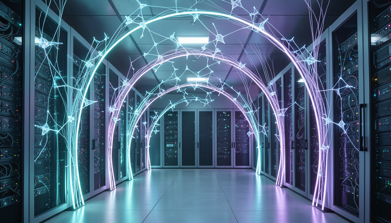 Centro de procesamiento de datos con estructuras ópticas luminosas y nodos de redes neuronales