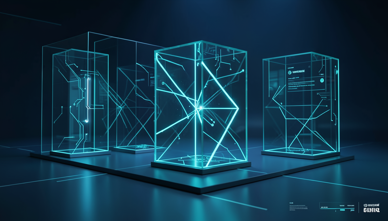 Ilustración conceptual de un agente de software autónomo y circuitos lógicos