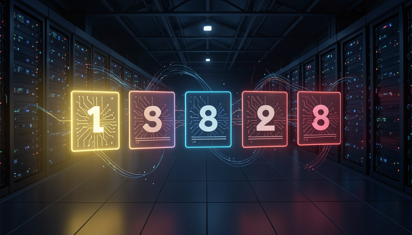 Ilustración de paneles con calificaciones en letras hechas de circuitos, representando un índice de seguridad de empresas de inteligencia artificial
