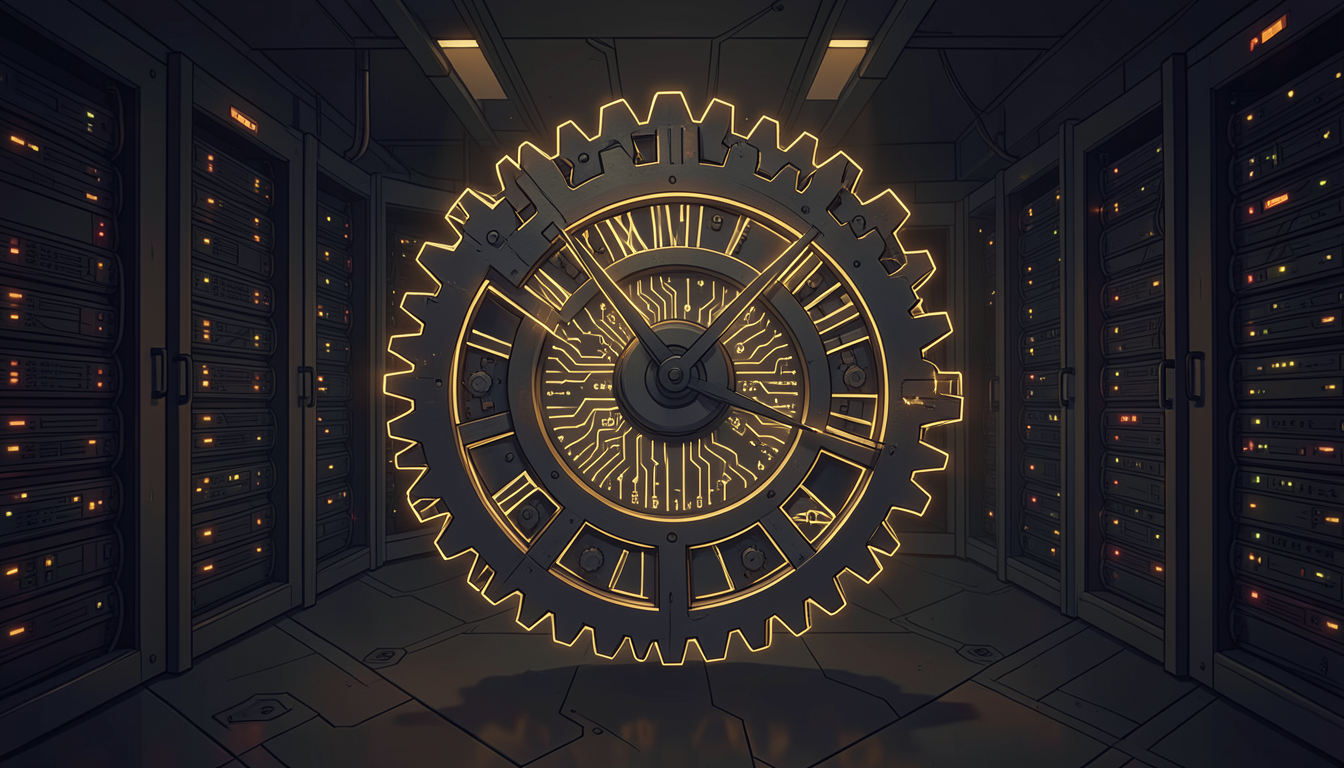 Ilustración conceptual de engranajes y circuitos sobre el ritmo de desarrollo de modelos de inteligencia artificial